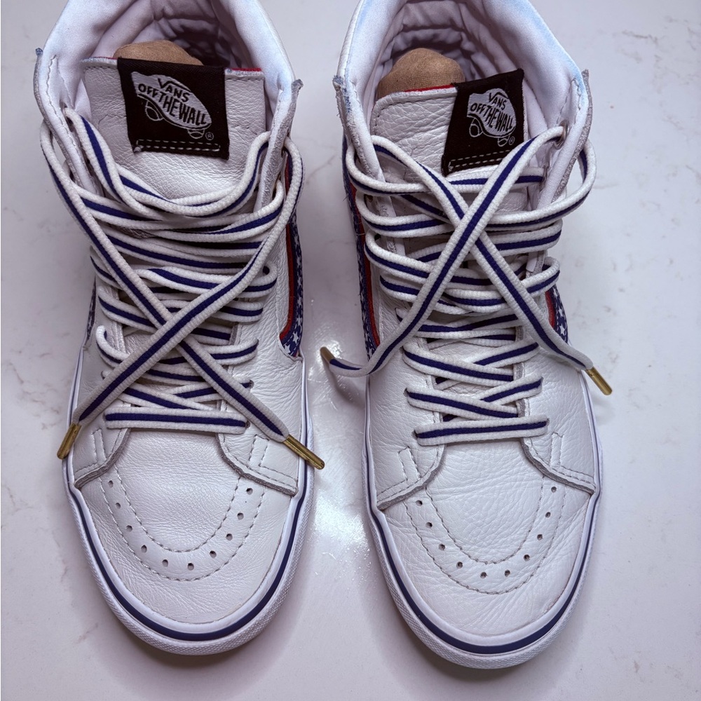Vans White and Blue High-Top Sneakers